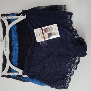 5 Pack Lace Boyshort Panties Set - Blue Gray Black with Tag